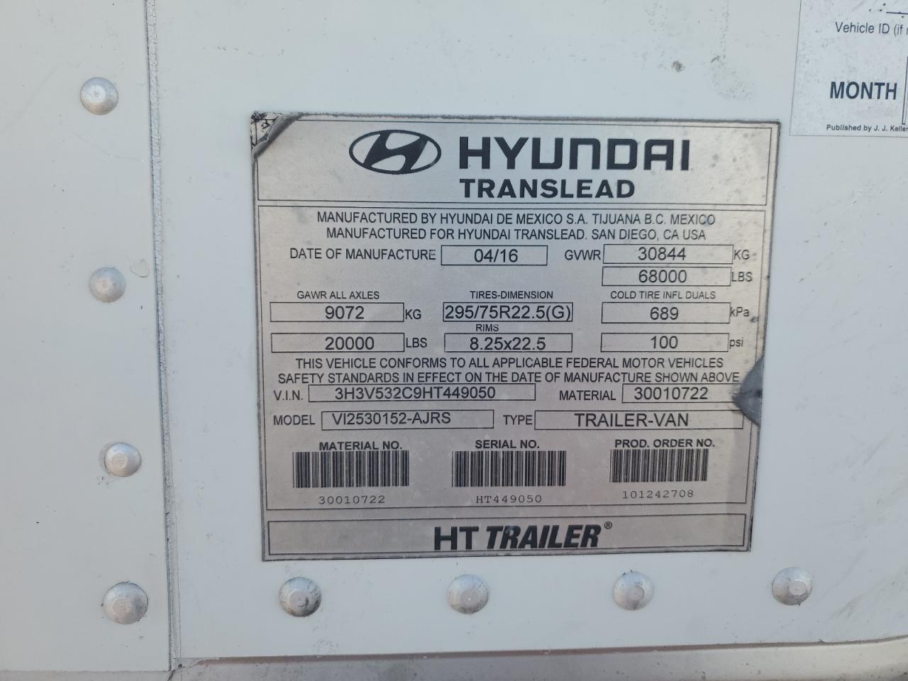 3H3V532C9HT449050 2017 Hyundai 53Ft Tralr