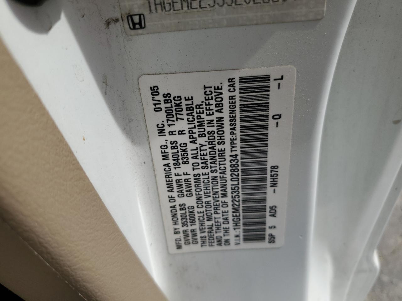 1HGEM22535L028834 2005 Honda Civic Lx