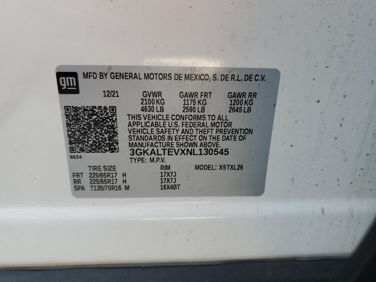 2022 GMC Terrain Sle VIN: 3GKALTEVXNL130545 Lot: 69870014