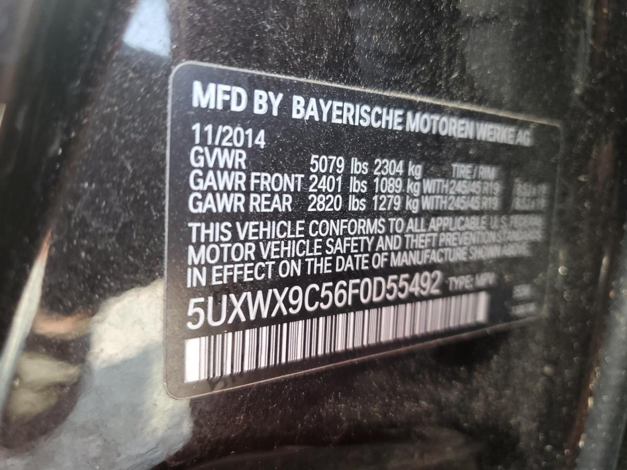 2015 BMW X3 xDrive28I VIN: 5UXWX9C56F0D55492 Lot: 70668524