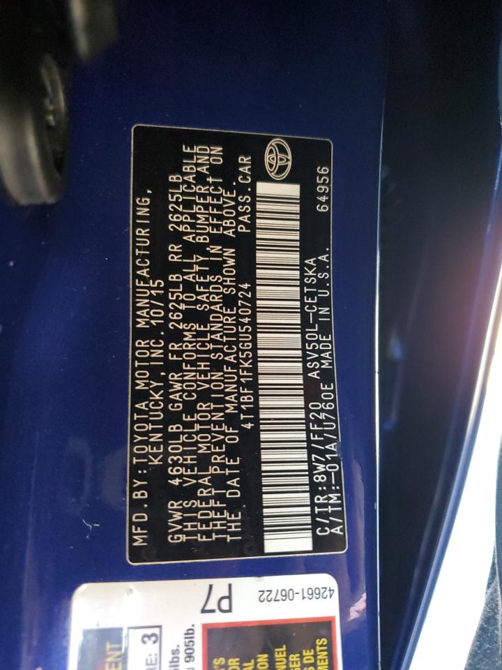 4T1BF1FK5GU540724 2016 Toyota Camry Le