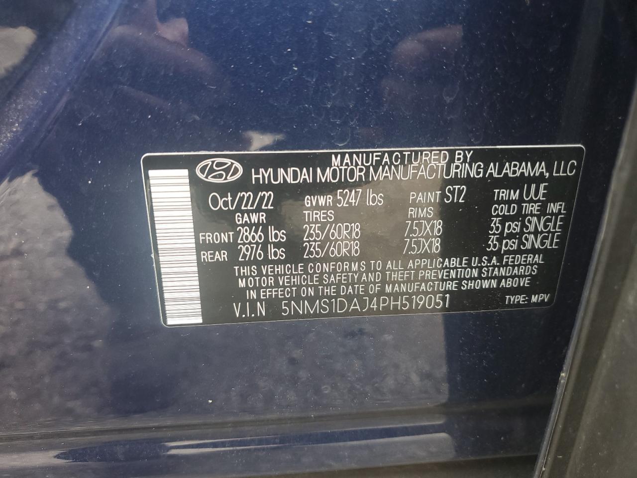 5NMS1DAJ4PH519051 2023 Hyundai Santa Fe Se