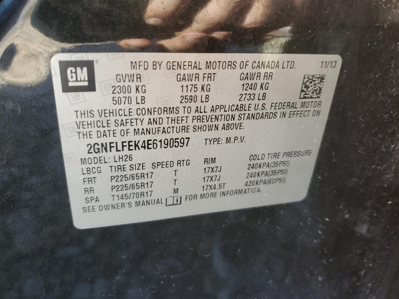 2GNFLFEK4E6190597 2014 Chevrolet Equinox Lt