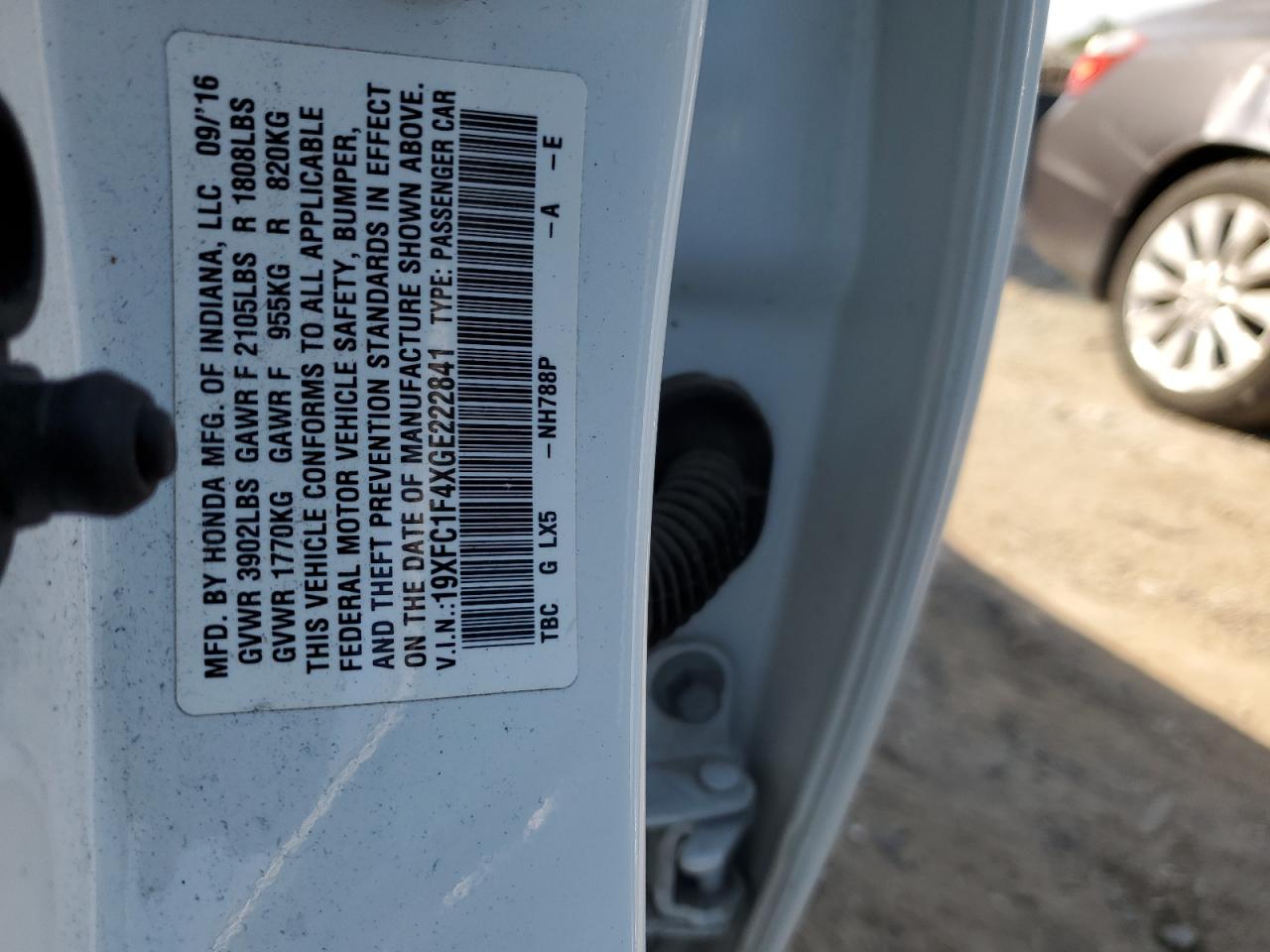 19XFC1F4XGE222841 2016 Honda Civic Ex
