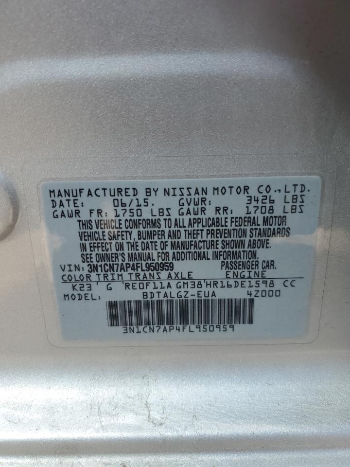 3N1CN7AP4FL950959 2015 Nissan Versa S