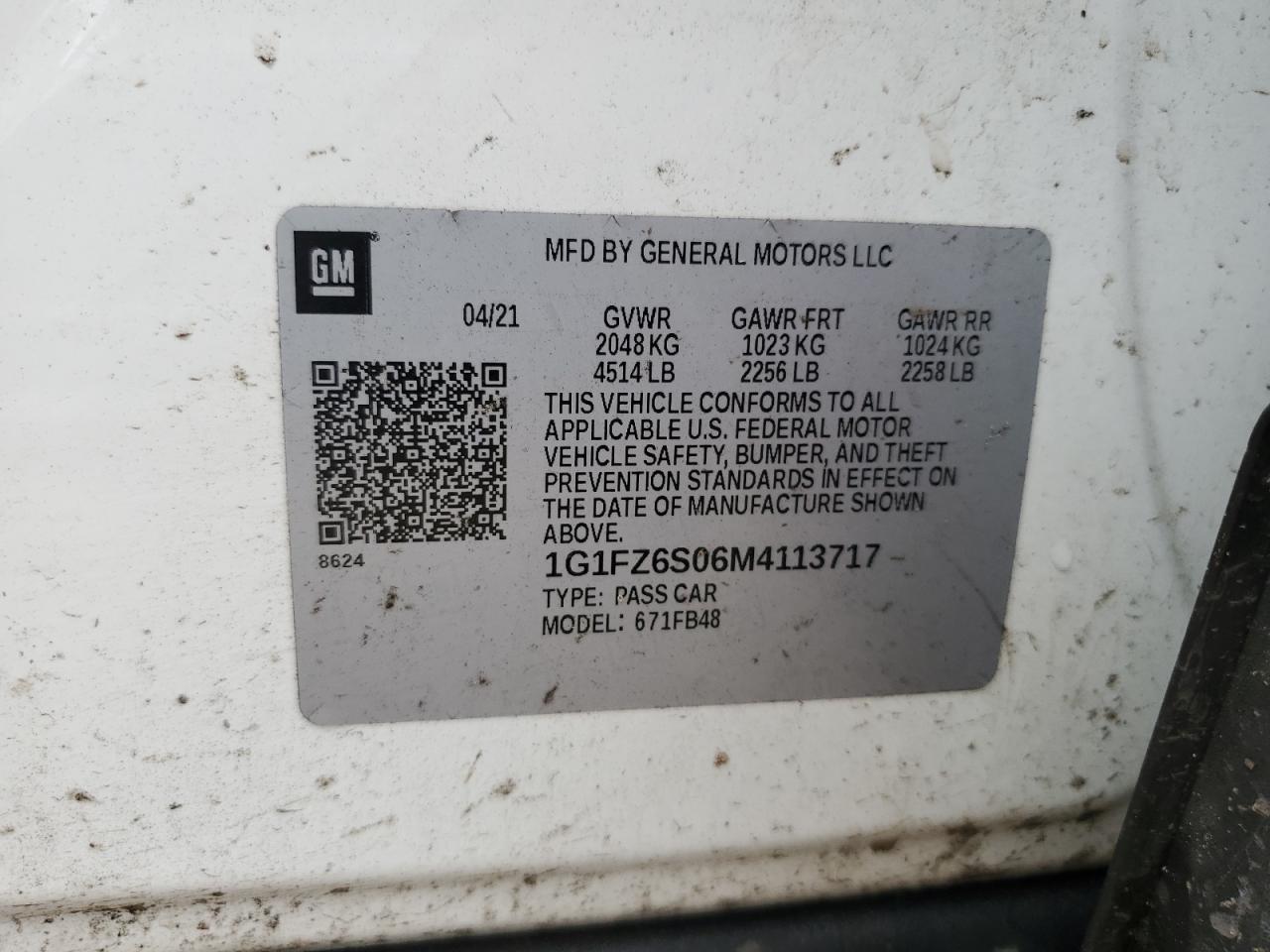 1G1FZ6S06M4113717 2021 Chevrolet Bolt Ev Premier