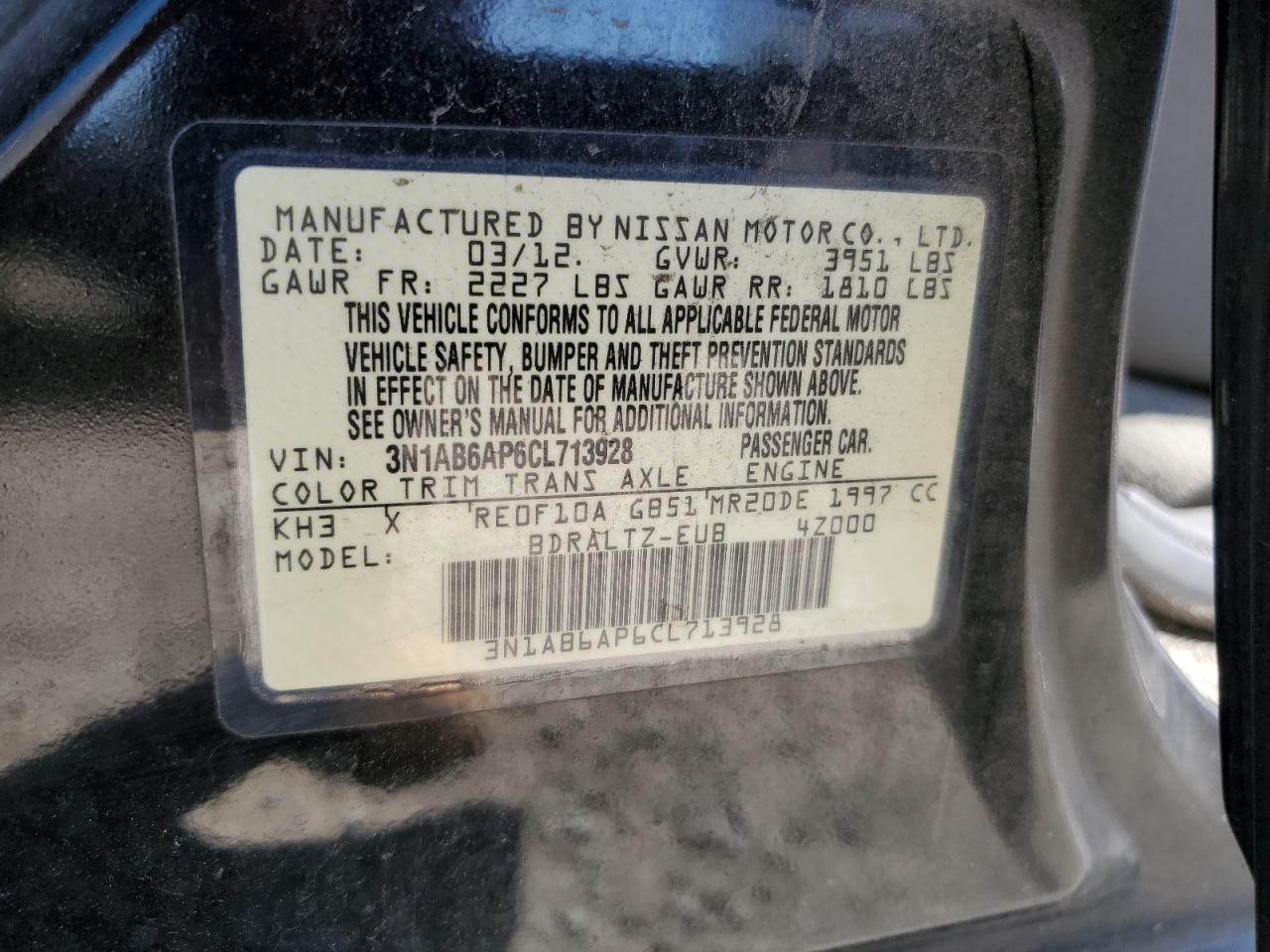 3N1AB6AP6CL713928 2012 Nissan Sentra 2.0