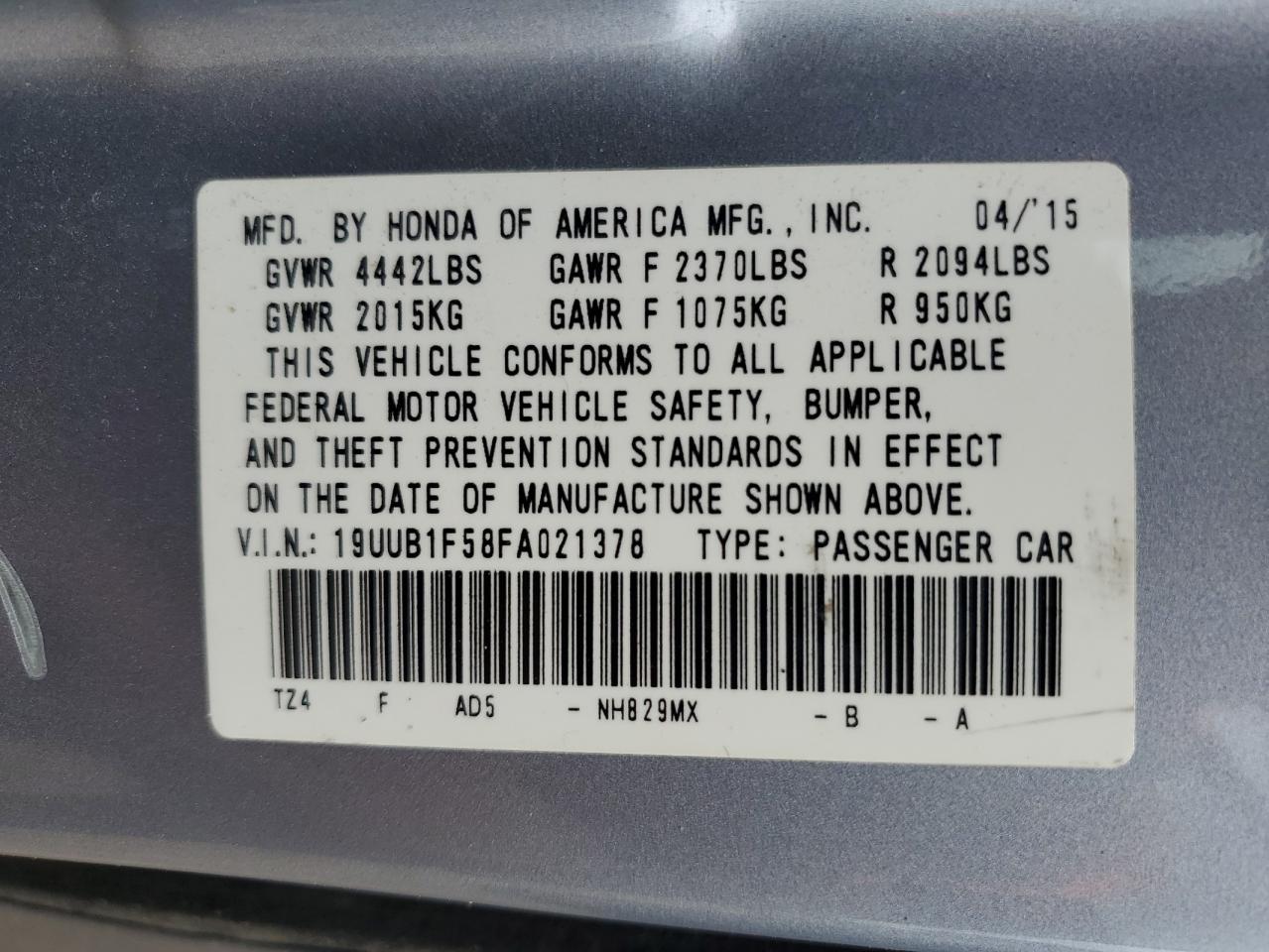 19UUB1F58FA021378 2015 Acura Tlx Tech