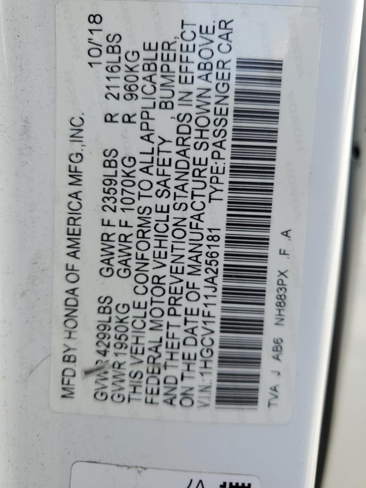 1HGCV1F11JA256181 2018 Honda Accord Lx