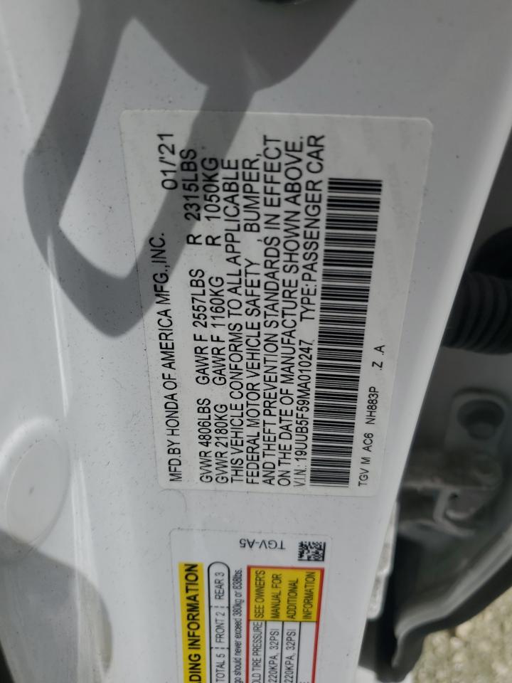 2021 Acura Tlx Tech A VIN: 19UUB5F59MA010247 Lot: 70041094