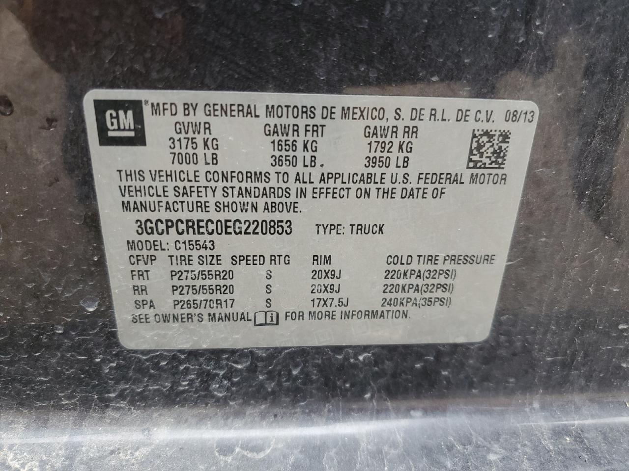 3GCPCREC0EG220853 2014 Chevrolet Silverado C1500 Lt