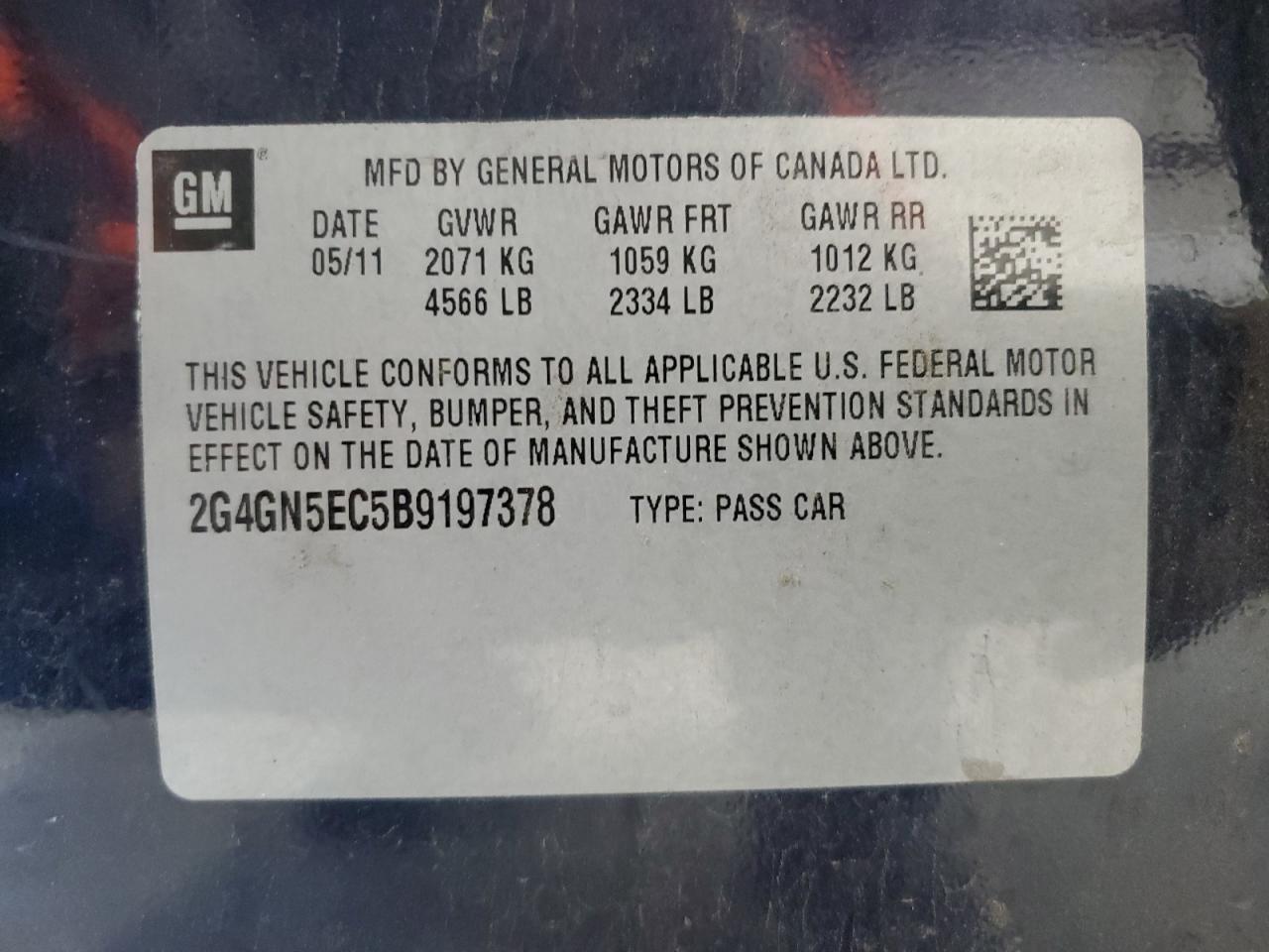 2G4GN5EC5B9197378 2011 Buick Regal Cxl