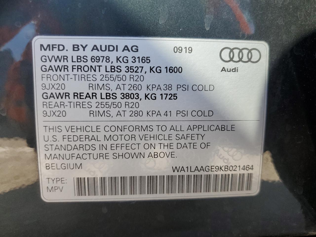 WA1LAAGE9KB021464 2019 Audi E-Tron Premium Plus