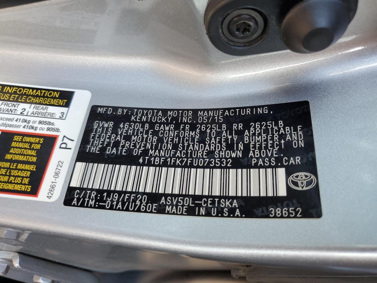 4T1BF1FK7FU073532 2019 Toyota Camry Le