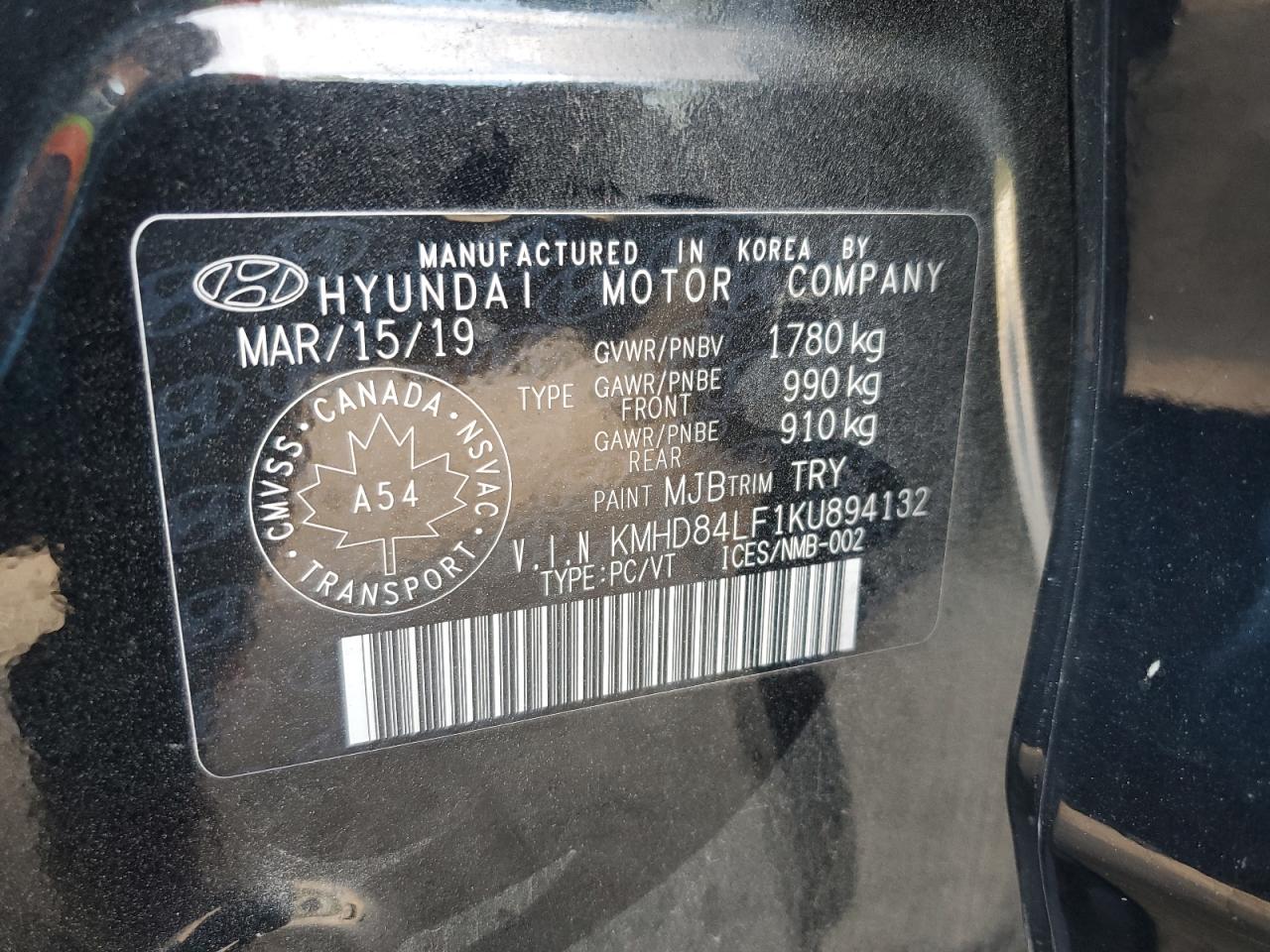 2019 Hyundai Elantra Sel VIN: KMHD84LF1KU894132 Lot: 71706104