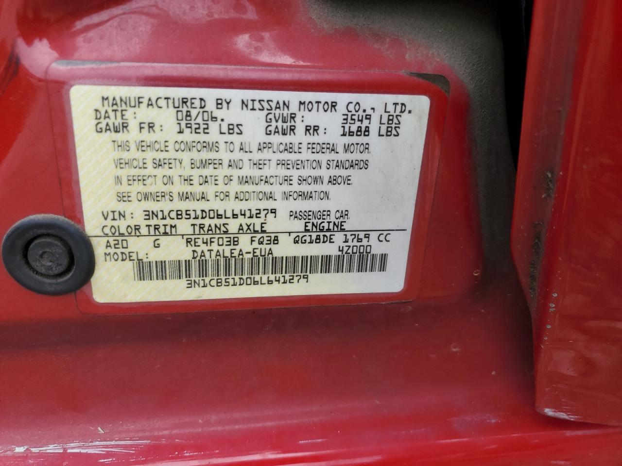 3N1CB51D06L641279 2006 Nissan Sentra 1.8