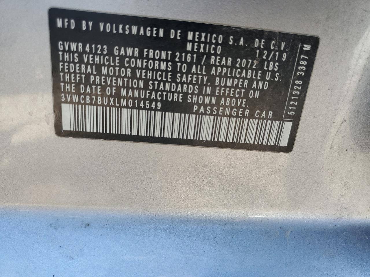 2020 Volkswagen Jetta S VIN: 3VWCB7BUXLM014549 Lot: 70528104