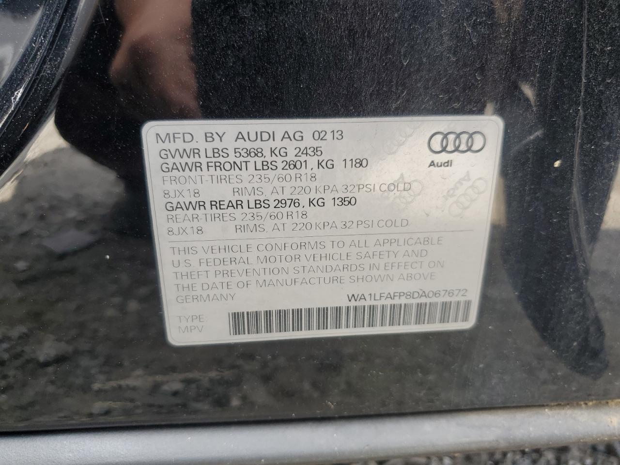 WA1LFAFP8DA067672 2013 Audi Q5 Premium Plus