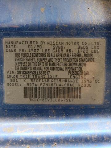 3N1CN8EV3LL867517 Nissan Versa SV 12