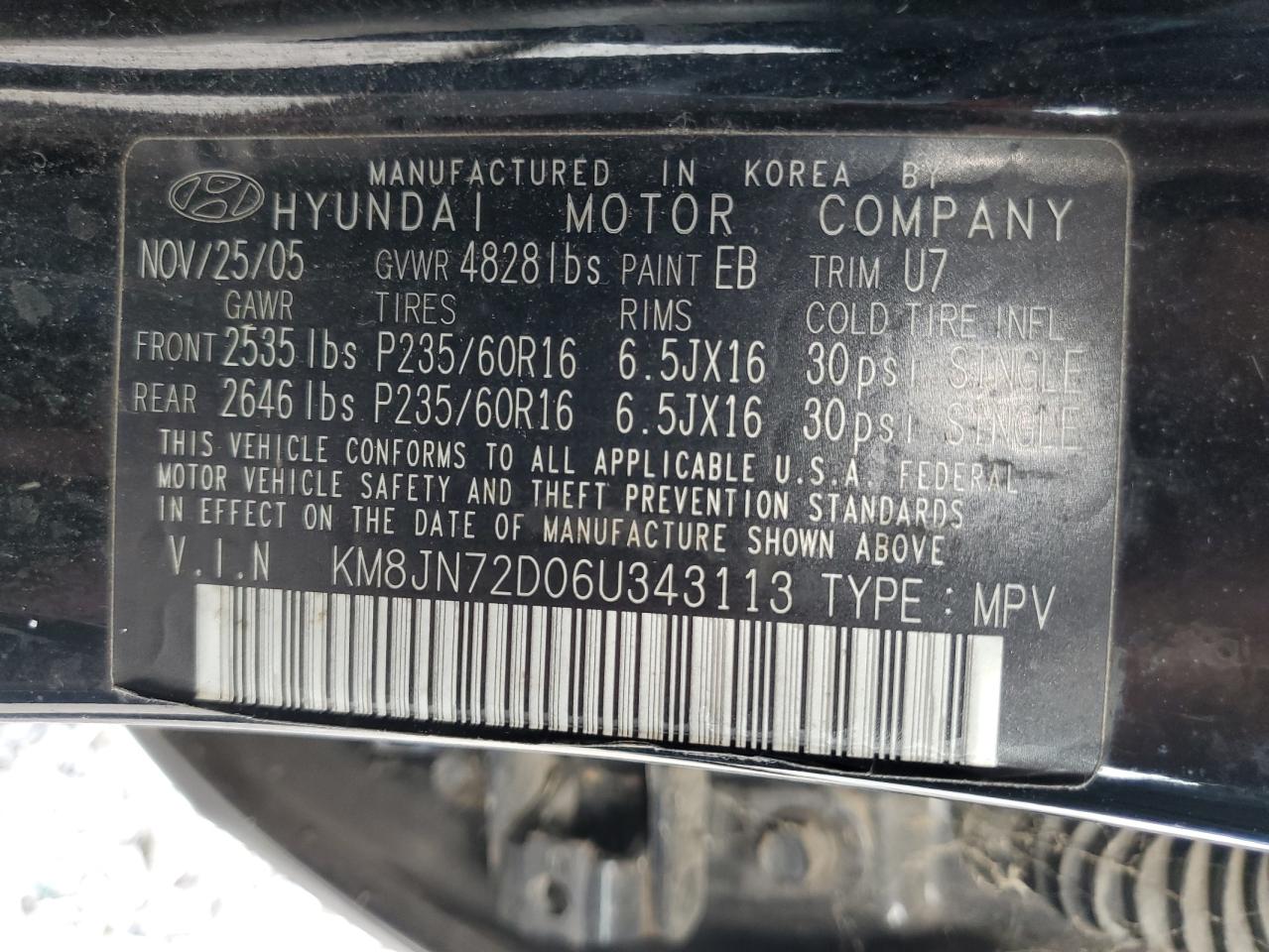 KM8JN72D06U343113 2006 Hyundai Tucson Gls