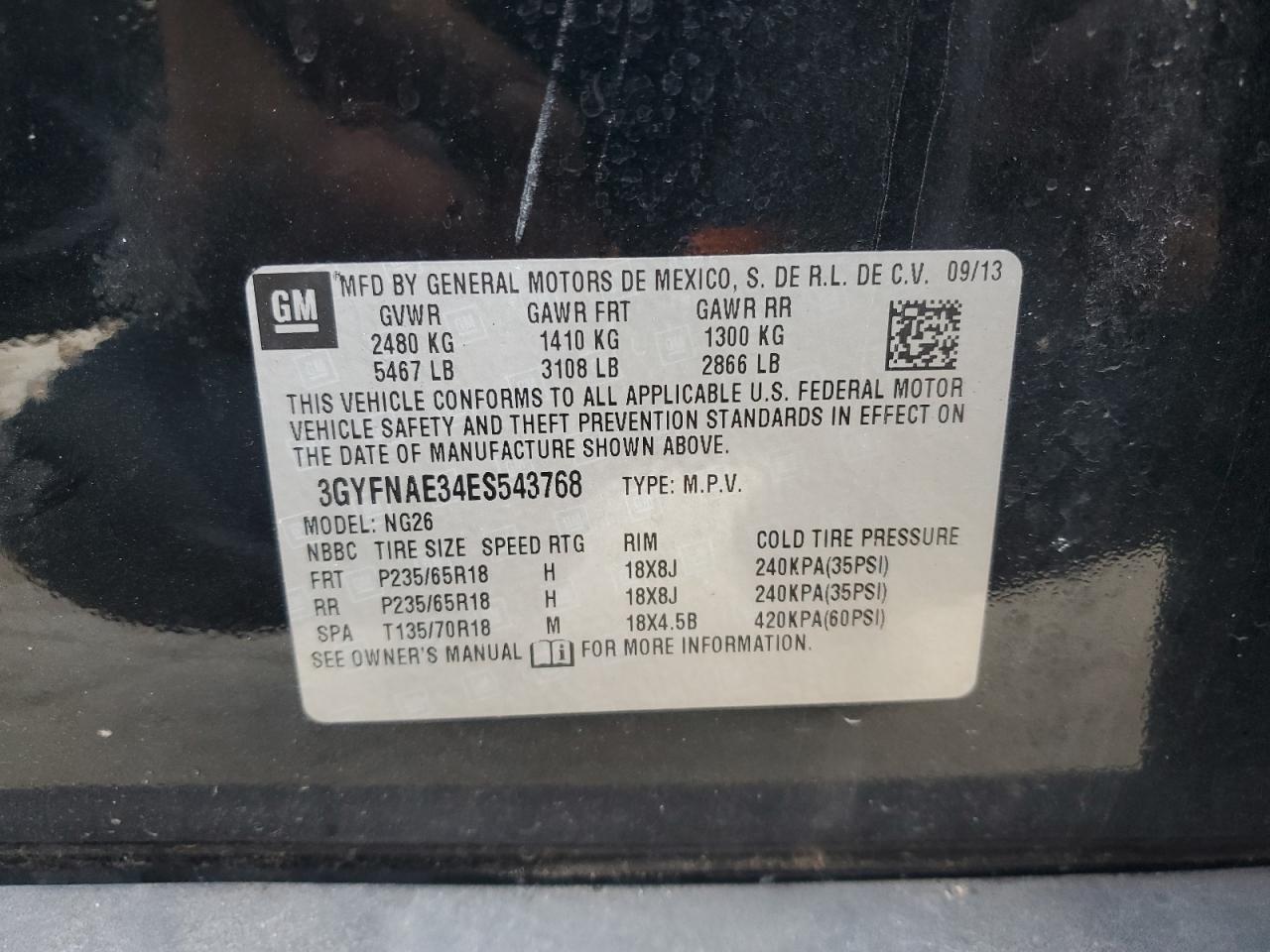 3GYFNAE34ES543768 2014 Cadillac Srx