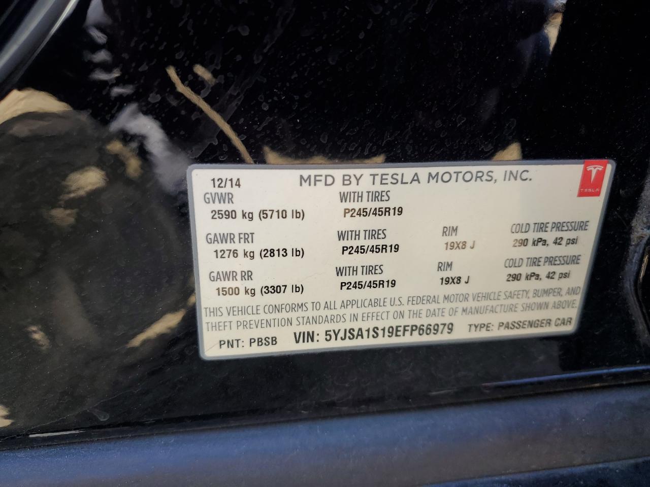 2014 Tesla Model S VIN: 5YJSA1S19EFP66979 Lot: 73599694