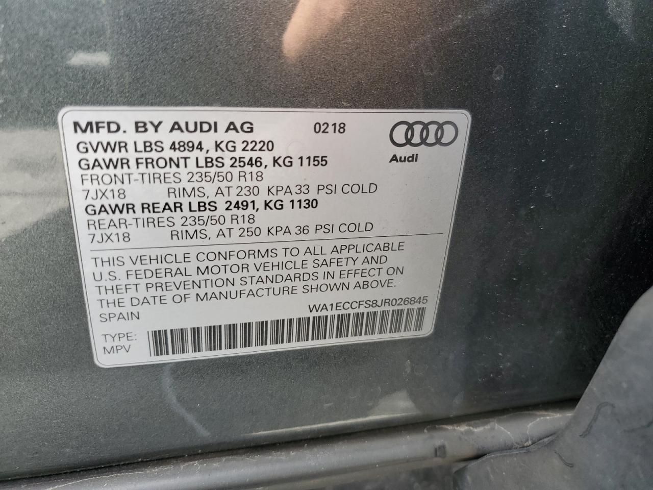 WA1ECCFS8JR026845 2018 Audi Q3 Premium