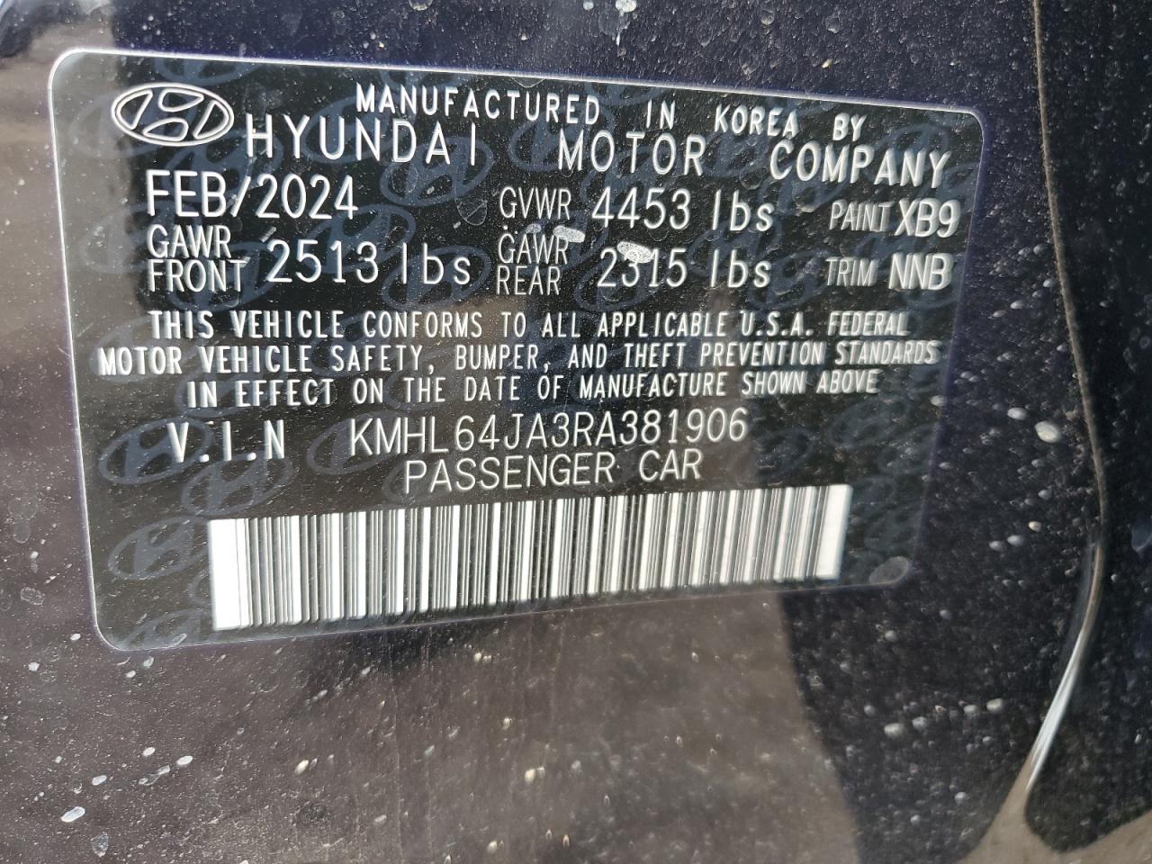 KMHL64JA3RA381906 2024 Hyundai Sonata Sel