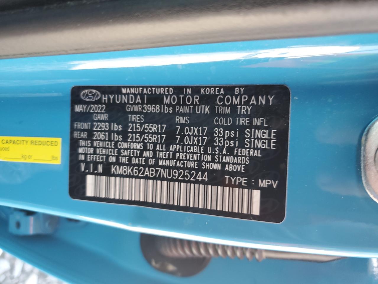 KM8K62AB7NU925244 2022 Hyundai Kona Sel