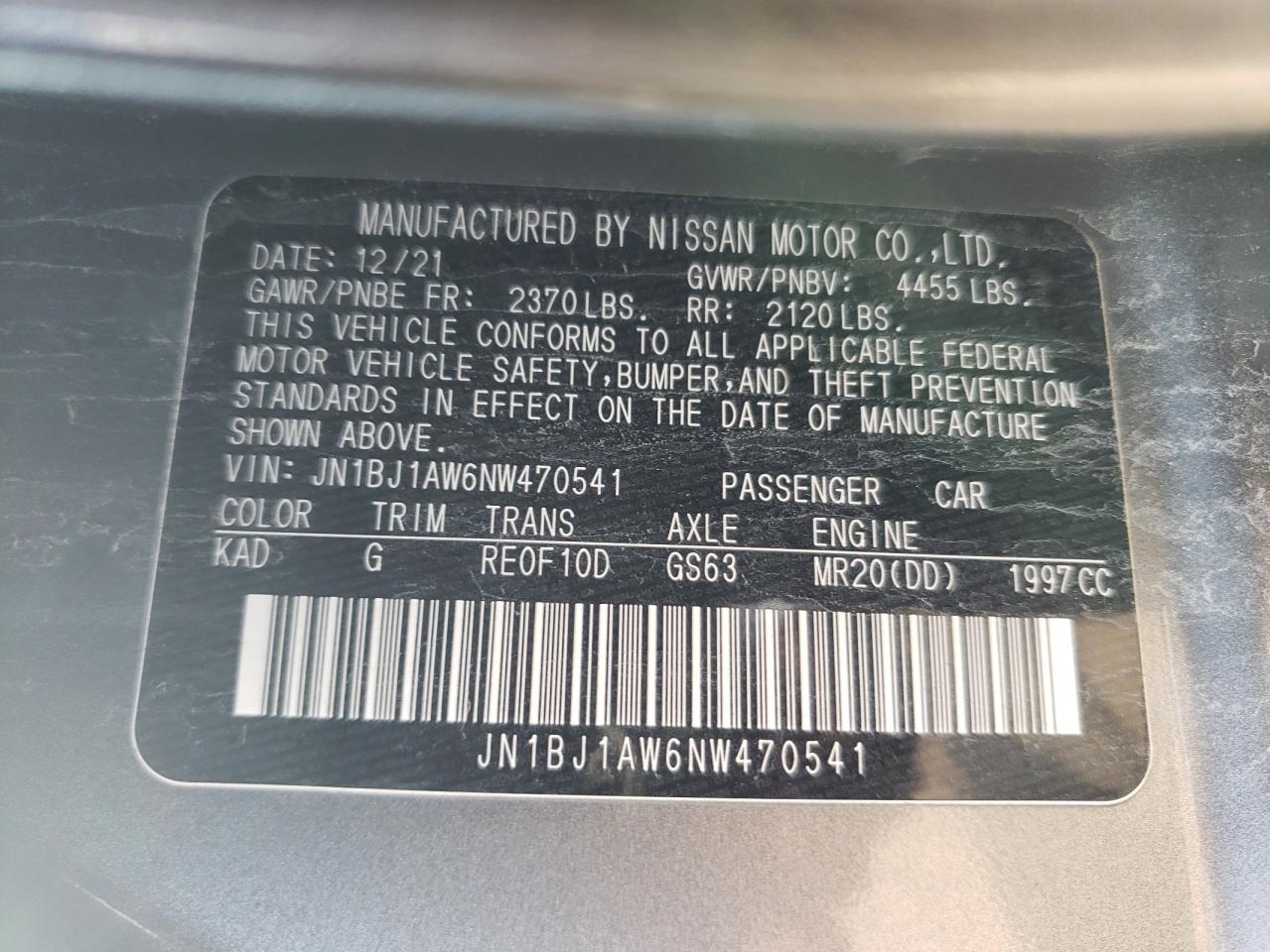 JN1BJ1AW6NW470541 2022 Nissan Rogue Sport S