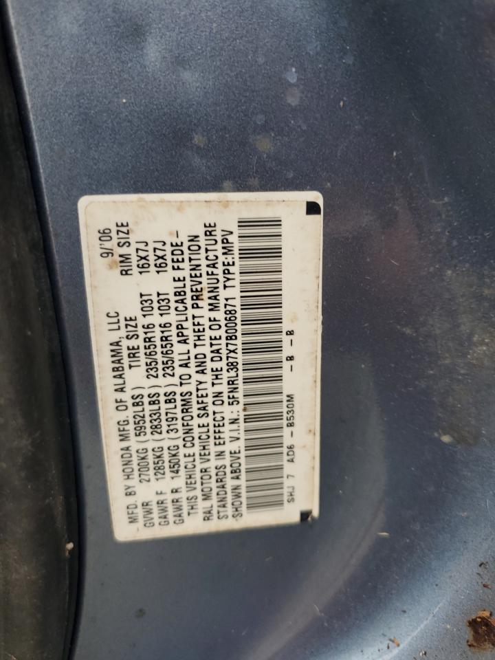 5FNRL387X7B006871 2007 Honda Odyssey Exl