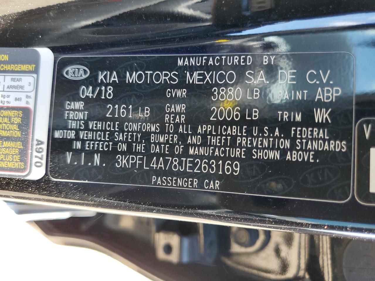 3KPFL4A78JE263169 2018 Kia Forte Lx