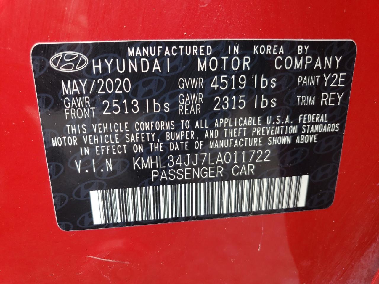 KMHL34JJ7LA011722 2020 Hyundai Sonata Hybrid