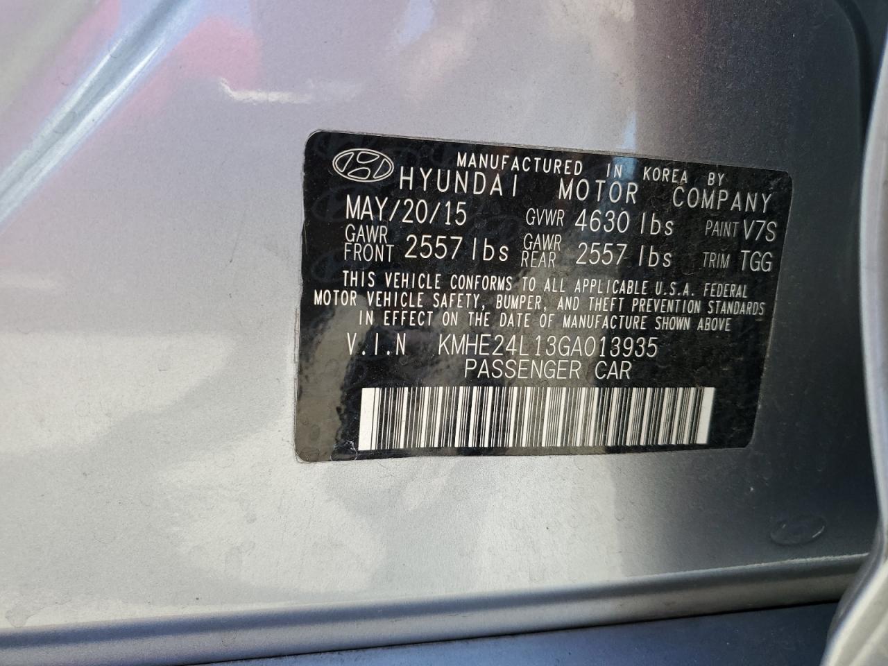 KMHE24L13GA013935 2016 Hyundai Sonata Hybrid