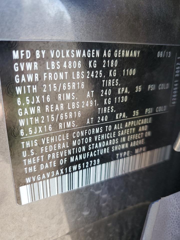 WVGAV3AX1EW512739 2014 Volkswagen Tiguan S