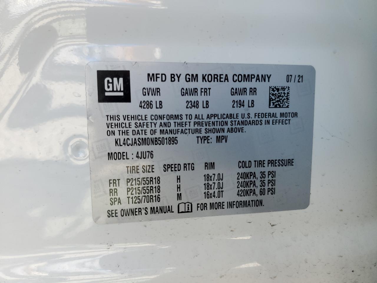 KL4CJASM0NB501895 2022 Buick Encore Preferred