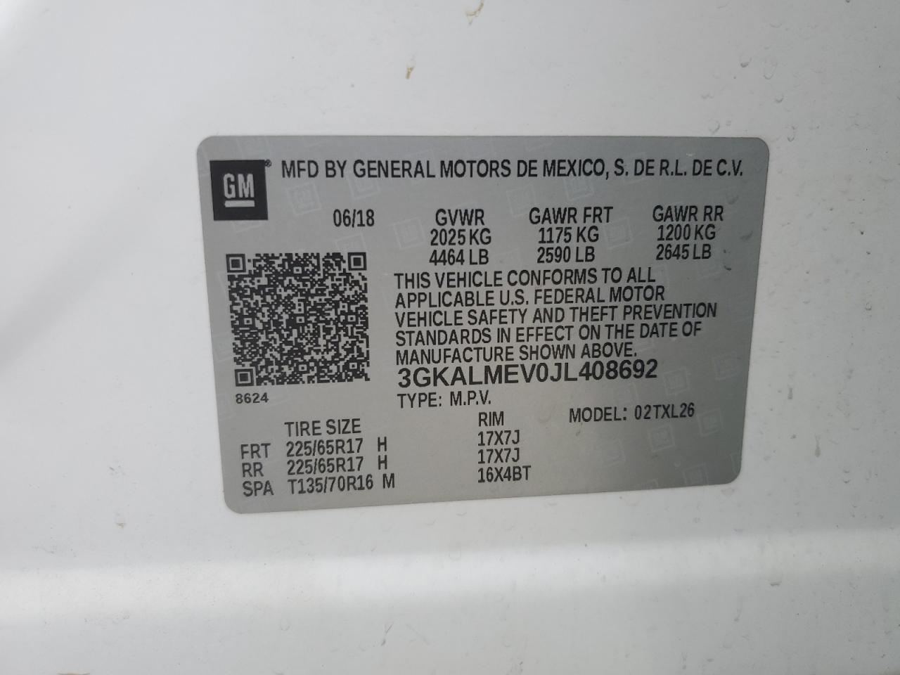 3GKALMEV0JL408692 2018 GMC Terrain Sle