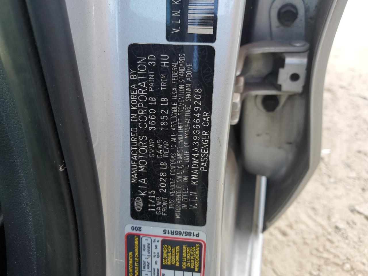 KNADM4A39G6649208 2016 Kia Rio Lx