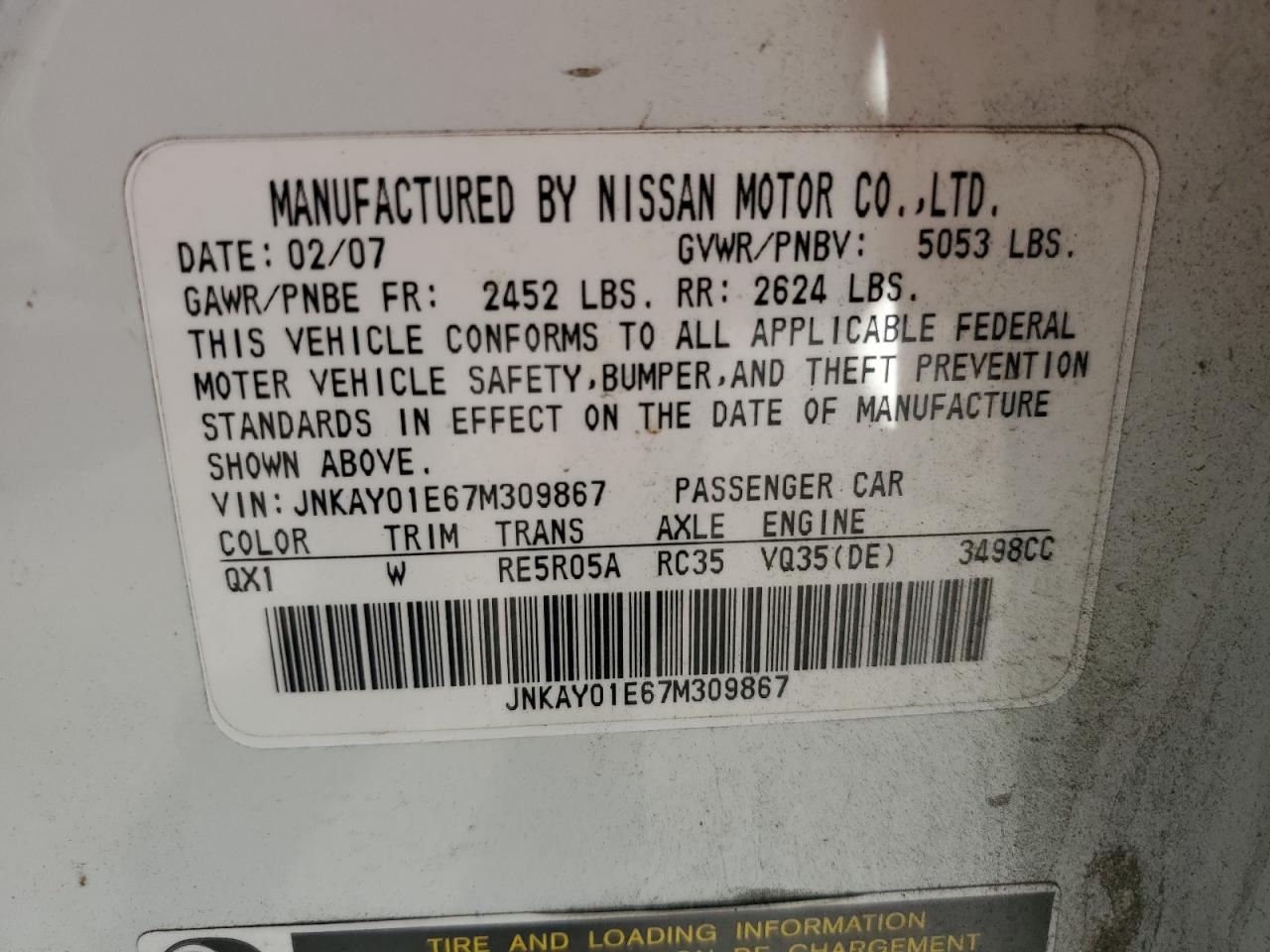 JNKAY01E67M309867 2007 Infiniti M35 Base