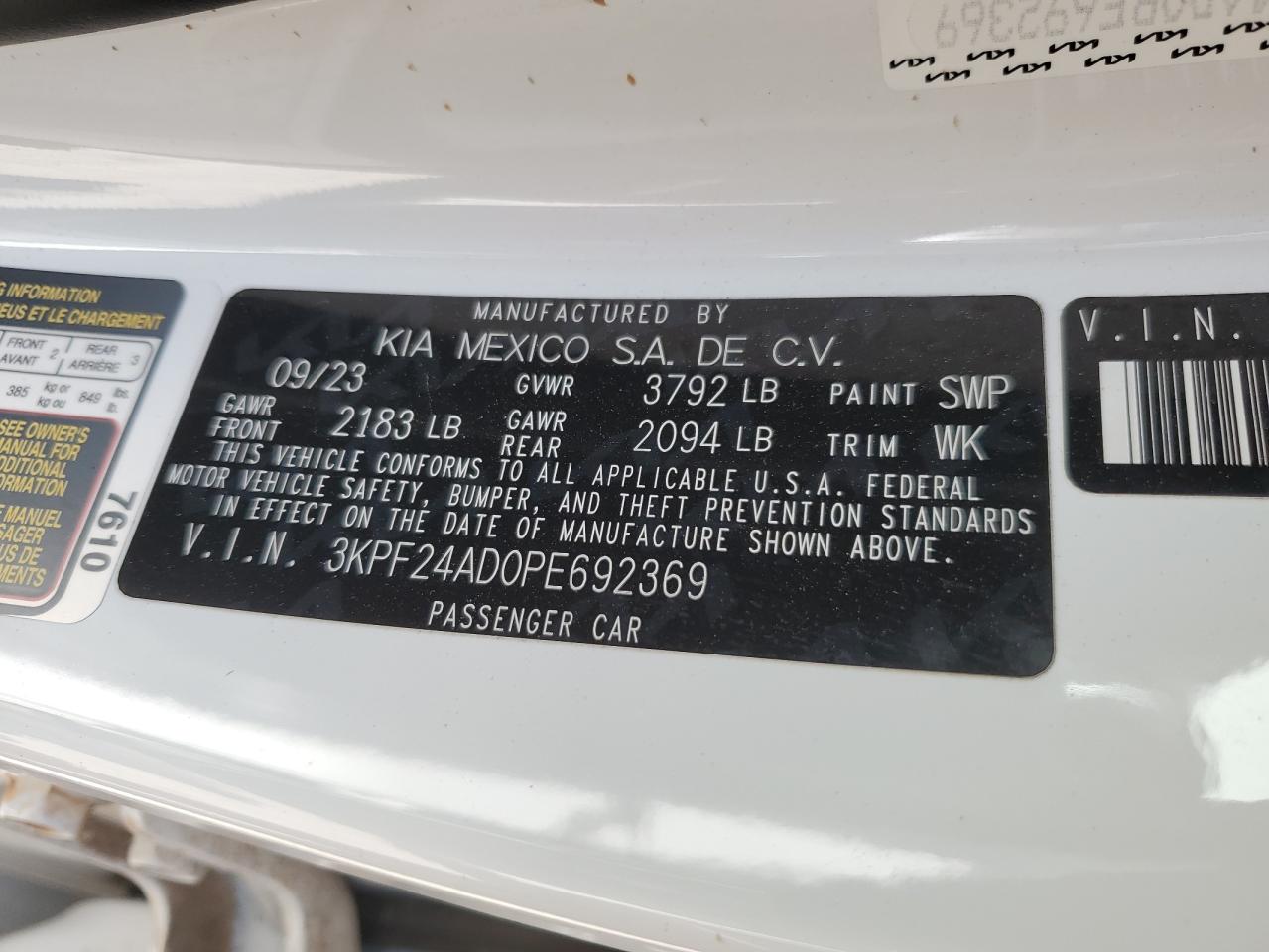 3KPF24AD0PE692369 2023 Kia Forte Lx