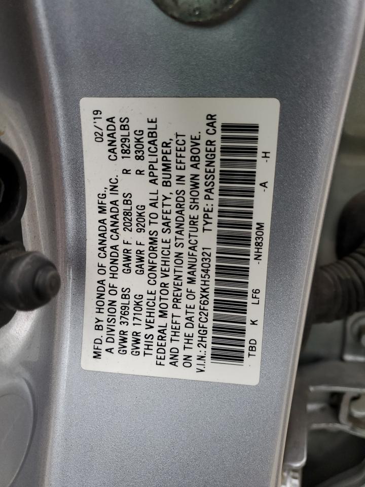 2HGFC2F6XKH540321 2019 Honda Civic Lx