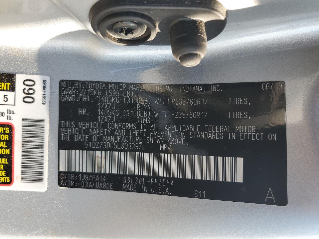 5TDZZ3DC5LS033970 2020 Toyota Sienna L