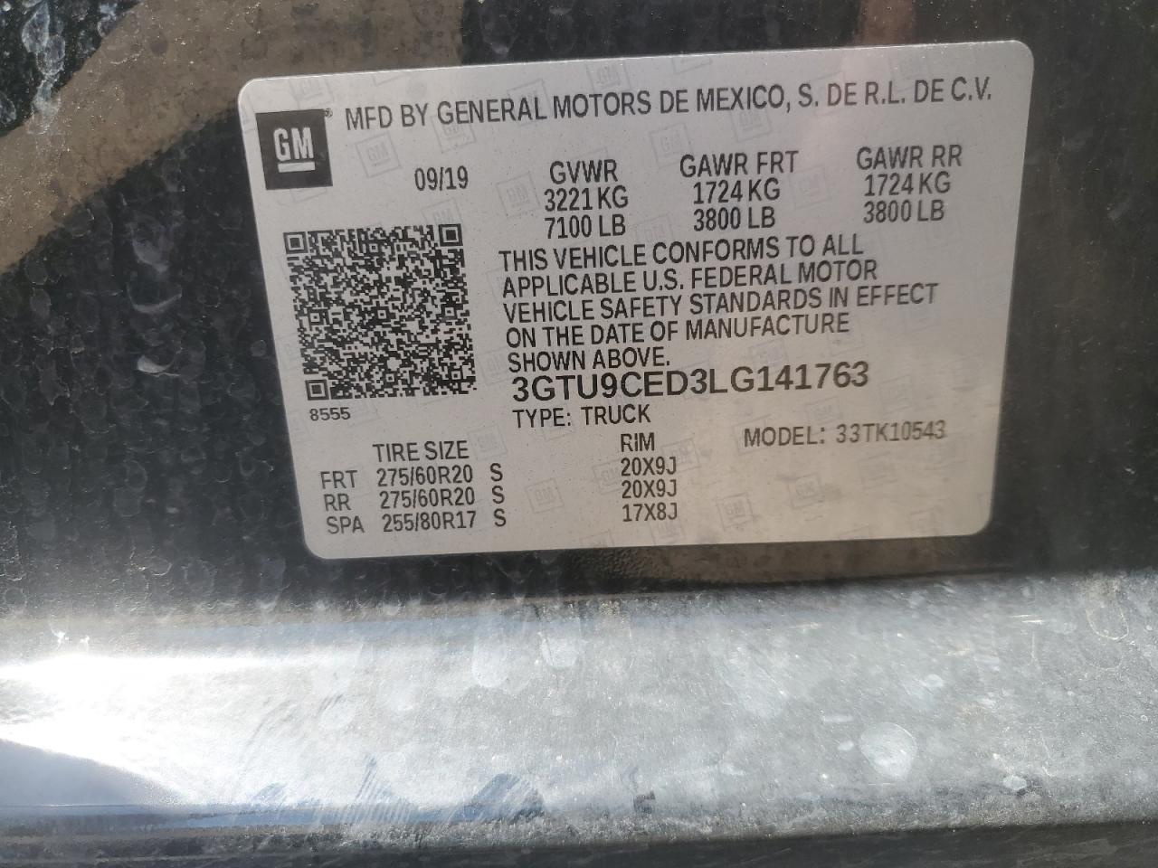 2020 GMC Sierra K1500 Elevation VIN: 3GTU9CED3LG141763 Lot: 72720764