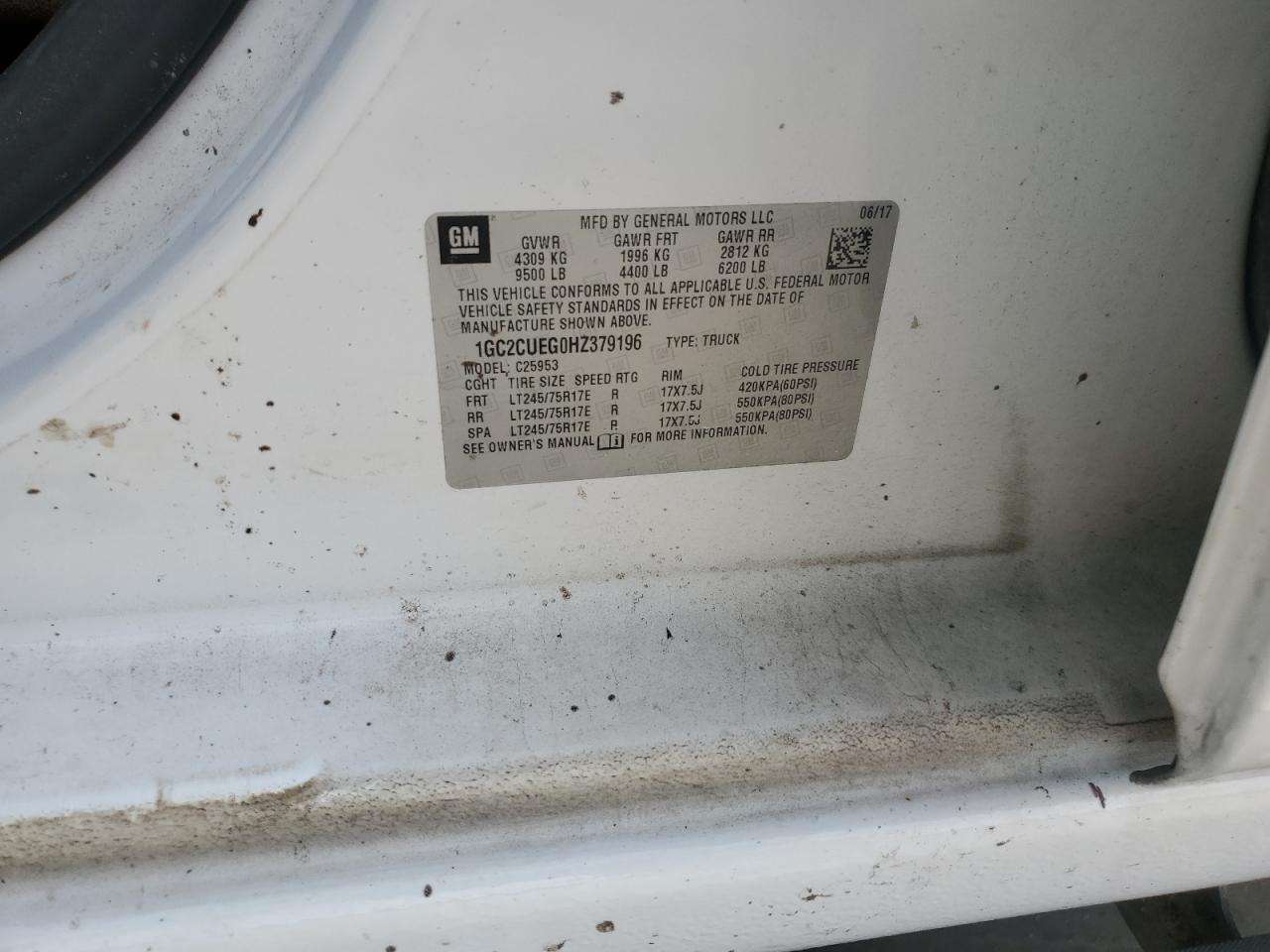 2017 Chevrolet Silverado C2500 Heavy Duty VIN: 1GC2CUEG0HZ379196 Lot: 72610514