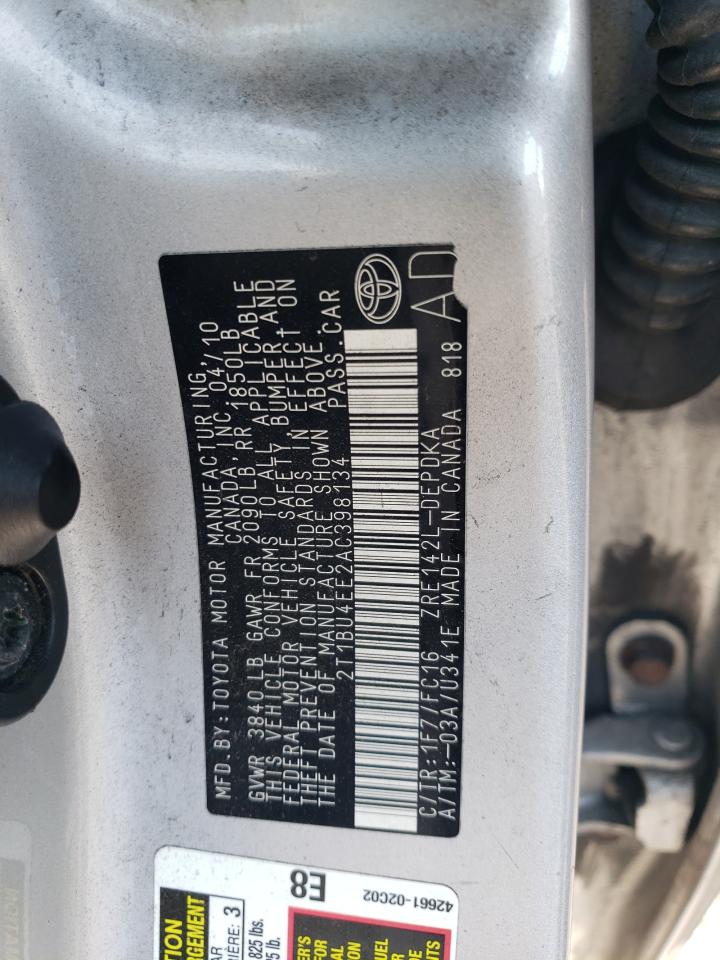 2T1BU4EE2AC398134 2010 Toyota Corolla Base