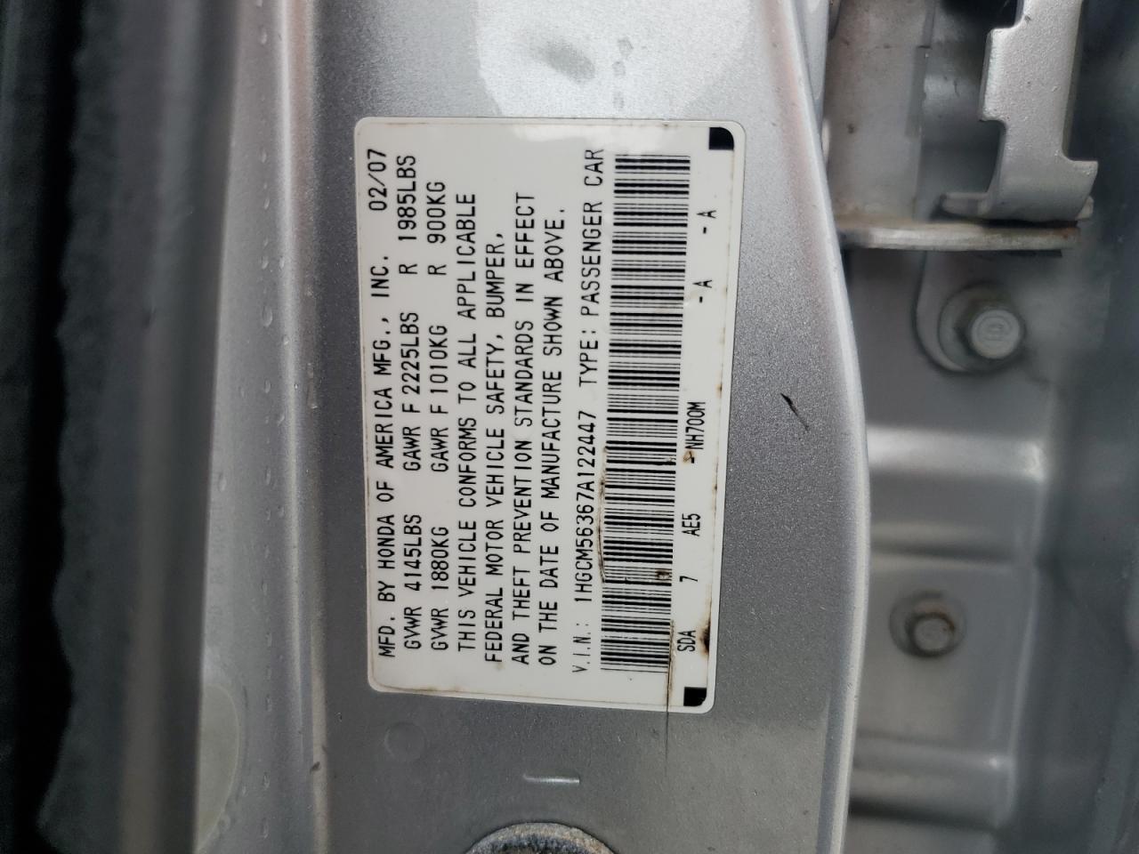 1HGCM56367A122447 2007 Honda Accord Se