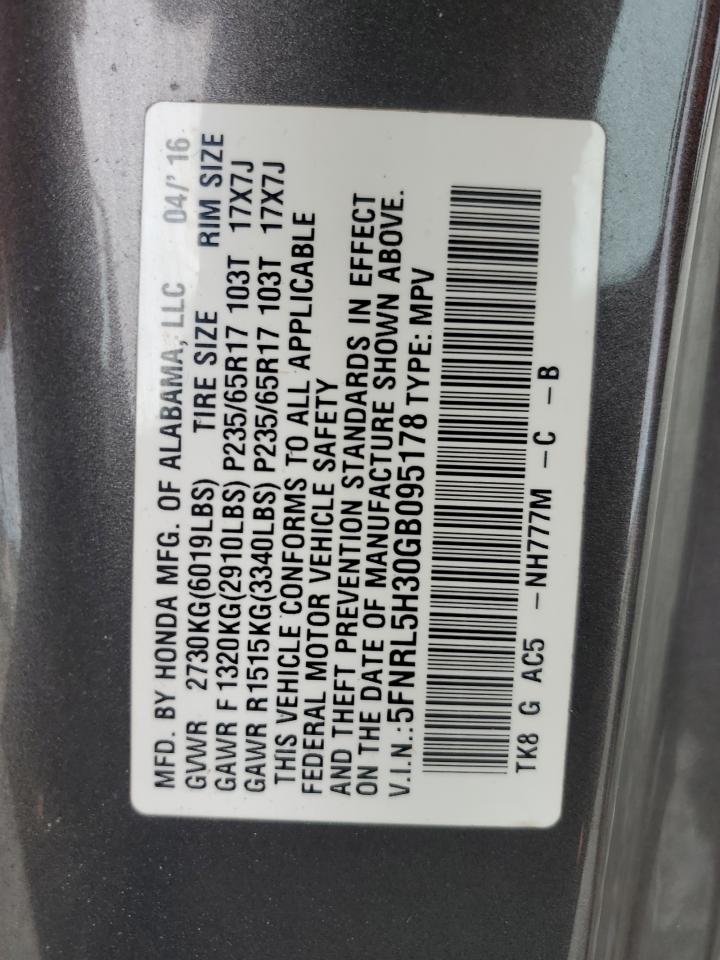 5FNRL5H30GB095178 2016 Honda Odyssey Se