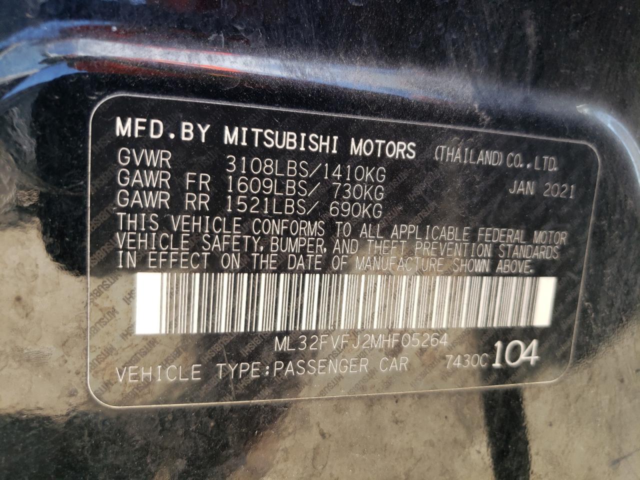 ML32FVFJ2MHF05264 2021 Mitsubishi Mirage G4 Se