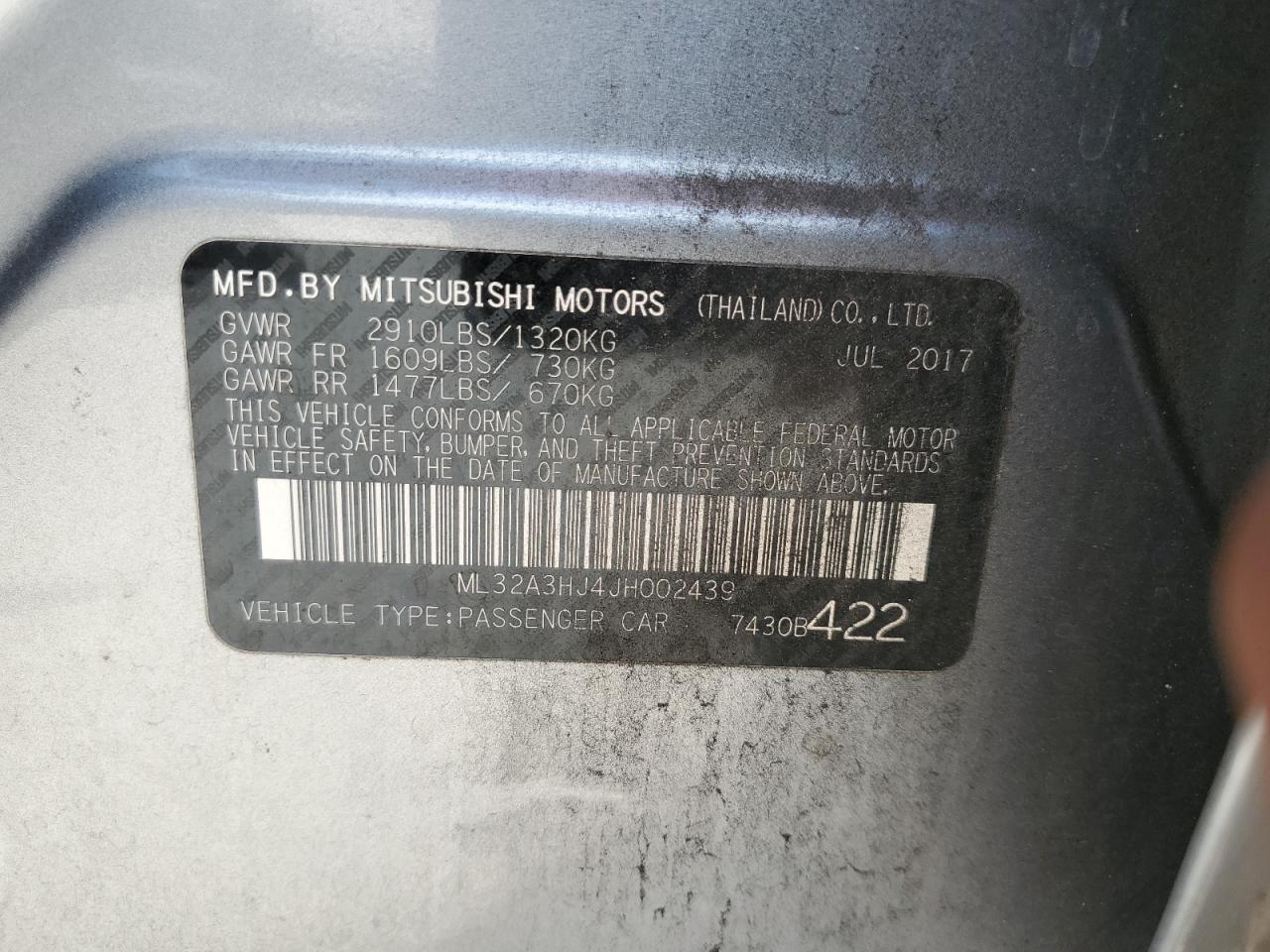 ML32A3HJ4JH002439 2018 Mitsubishi Mirage Es