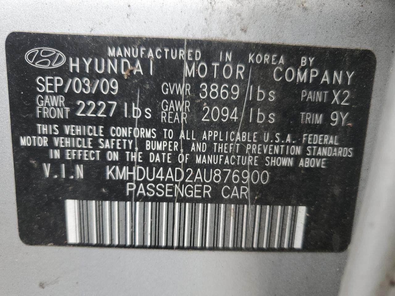 KMHDU4AD2AU876900 2010 Hyundai Elantra Blue